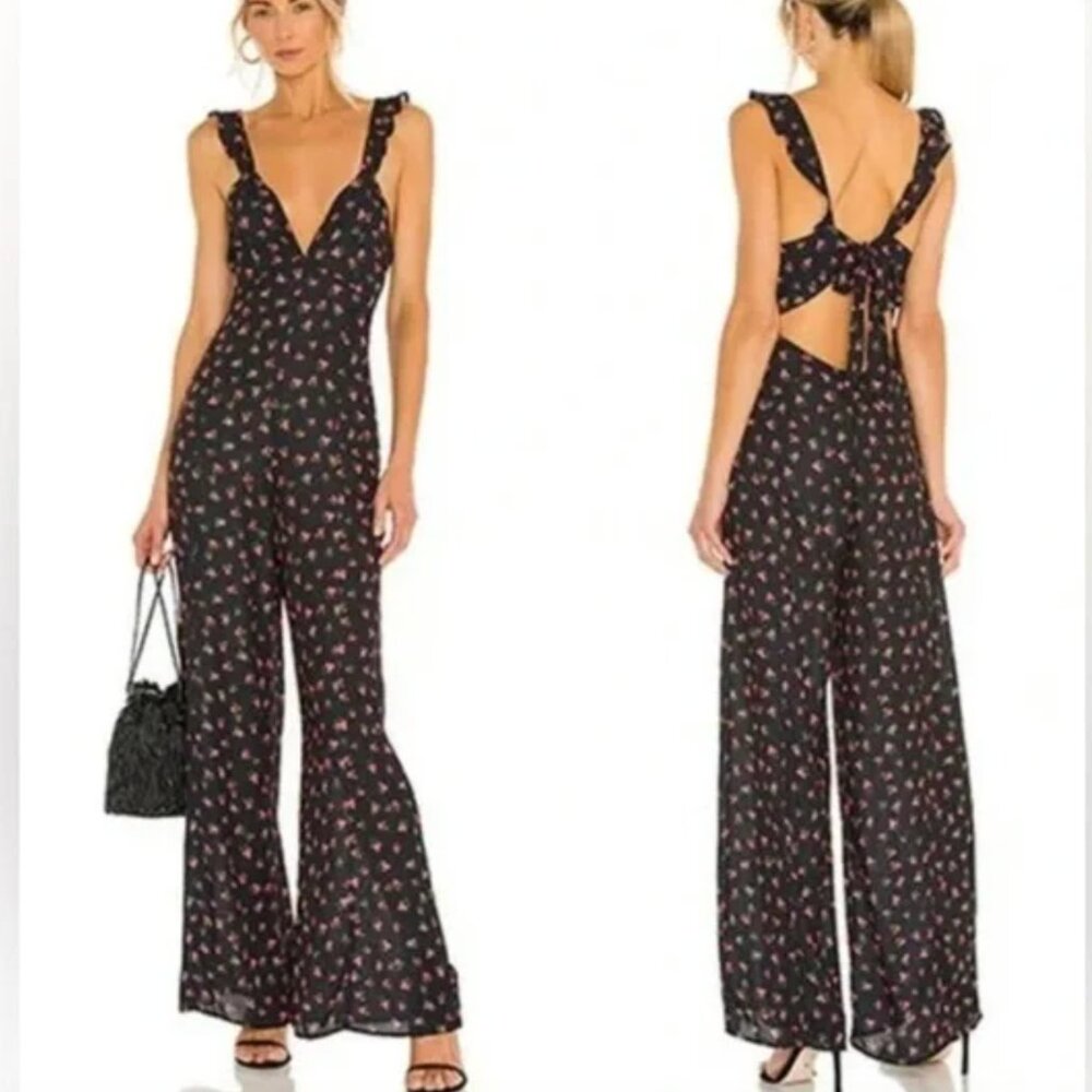 RESA Lightweight Back Cutout Deep V Neck Jilly Jumpsuit Napa Black Floral S